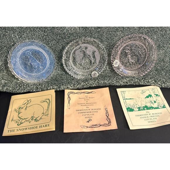 Thornton Burgess Plate Set of 3 Vintage Pairpoint Glass Baby Shower Gift - Picture 1 of 15